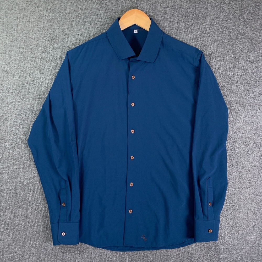 State & Liberty Shirt Men Large Blue Performance Stretch Athletic Preppy Modern
